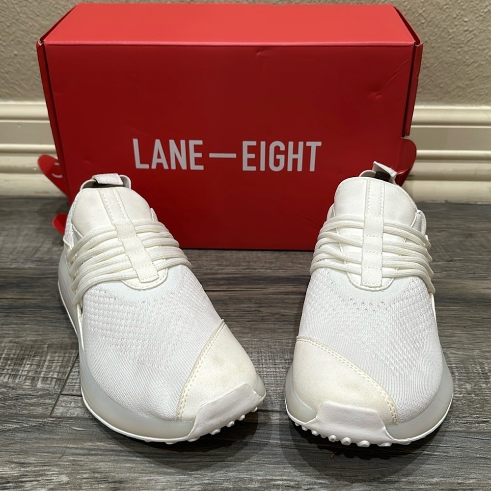 Lane Eight. I was told these were brand new but they look tried on. Refer to pic